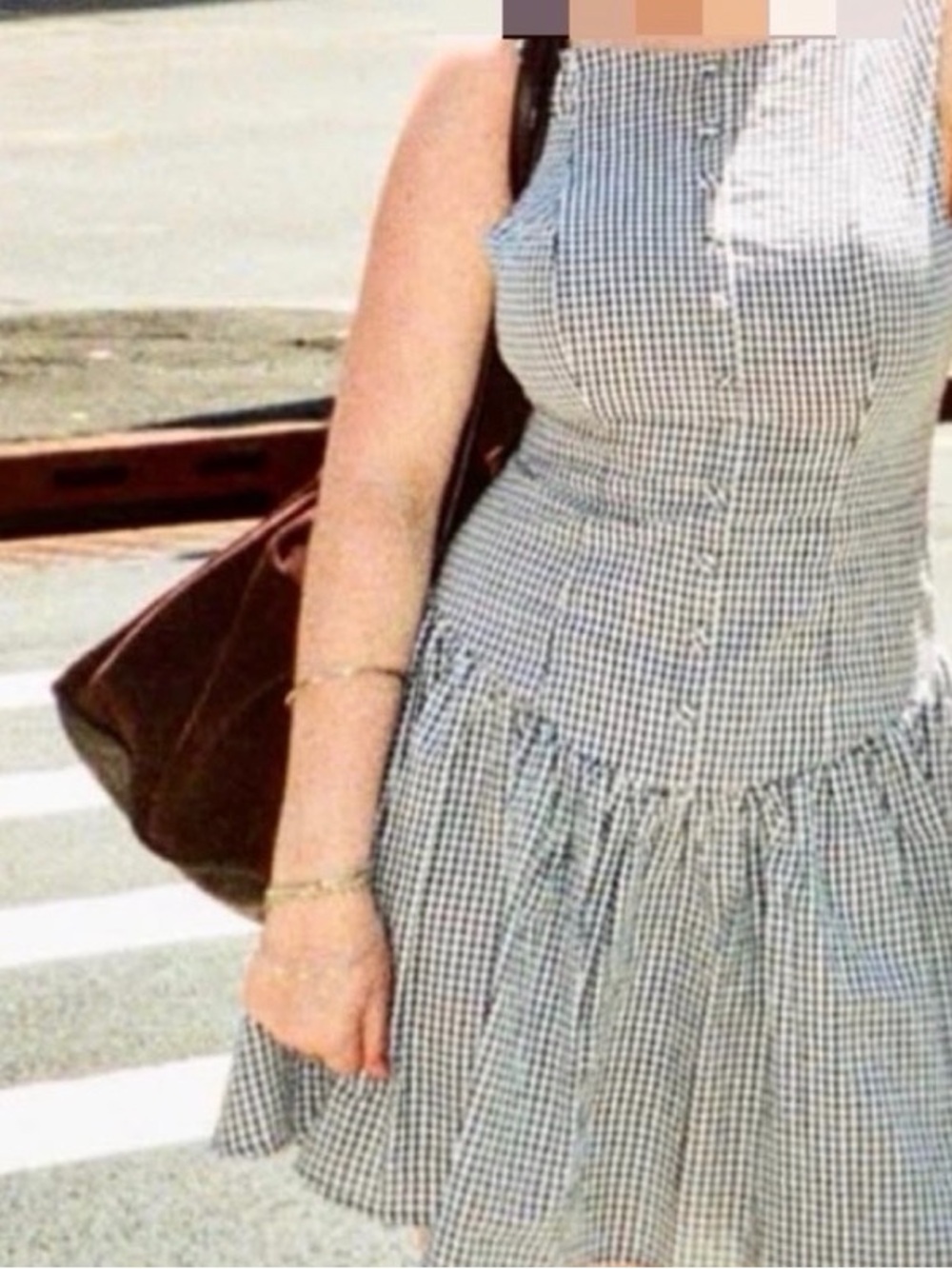 Sleeveless Gingham Button-Front Dress in Black and White